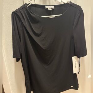 Calvin Klein Black Fitted Short Sleeve Blouse